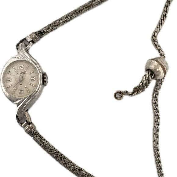 Vintage Elgin Ladies Mechanical Wristwatch 833A USA 10k White RGP Deco Runs main image 5